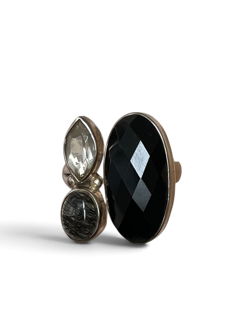 AAA + natural Black Onyx Statement Ring in 925 Sterling Silver  (US Size 7 or 8)